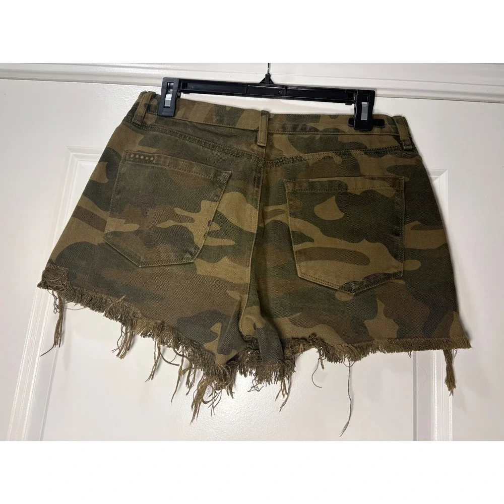 Blank NYC The Barrow Camo High Rise Distressed‎ Denim Shorts